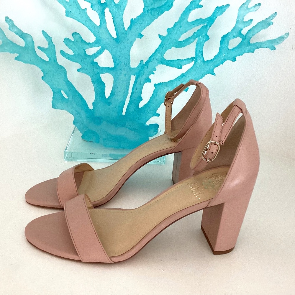 Vince Camuto Sandals Blush pink high heel ankle strap Leathers Shoes Sz 8.5M/ 39